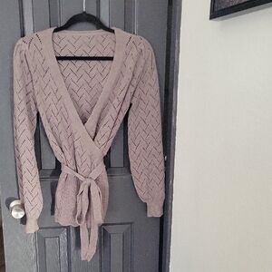 Chic Open-Front Cardigan - Gray And Blush Pink